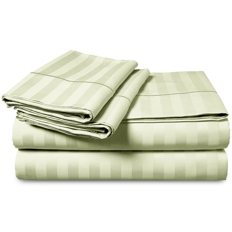 Light Lime Luxurious Flat Strip Cotton Satin Bedsheet – Soft, Smooth, and Elegant
