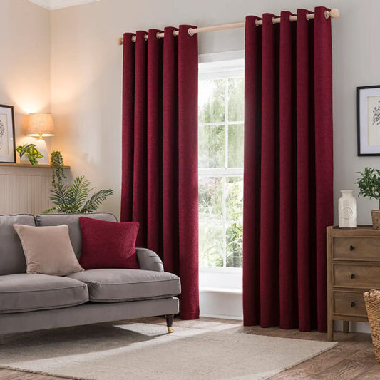 Mulberry Maroon Boucle Textured Plain Eyelet Curtains – Set Of 2