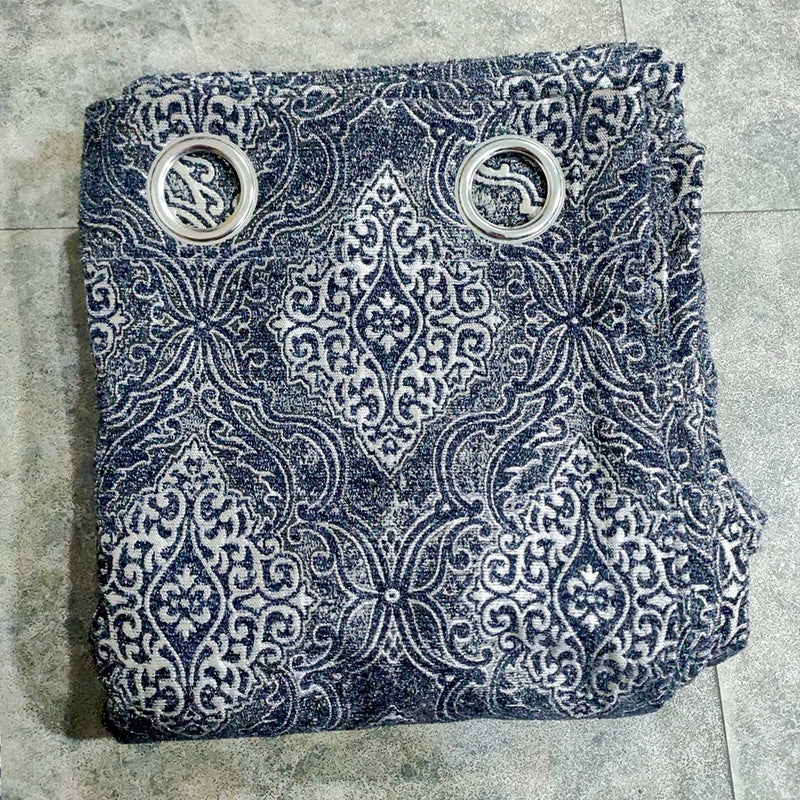 Dense Blue Viscose Wavy Style Curtain