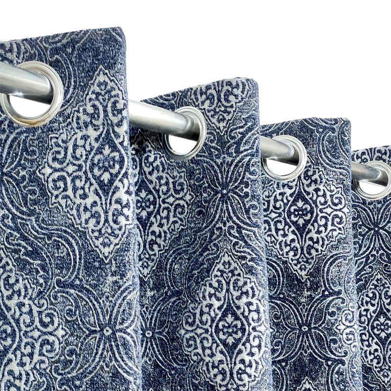 Dense Blue Viscose Wavy Style Curtain