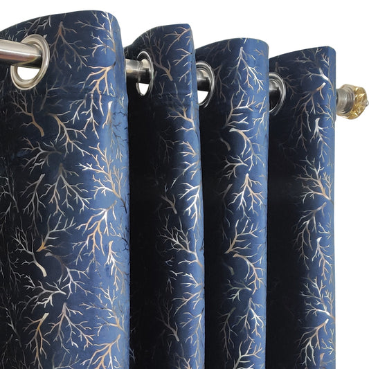 Deep Navy Blue Textured Velvet Curtain