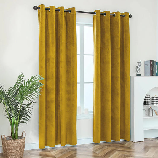 Mustard Velvet Eyelet Curtains for Bedroom & Living Room