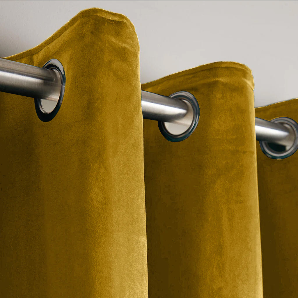 Mustard Velvet Eyelet Curtains for Bedroom & Living Room