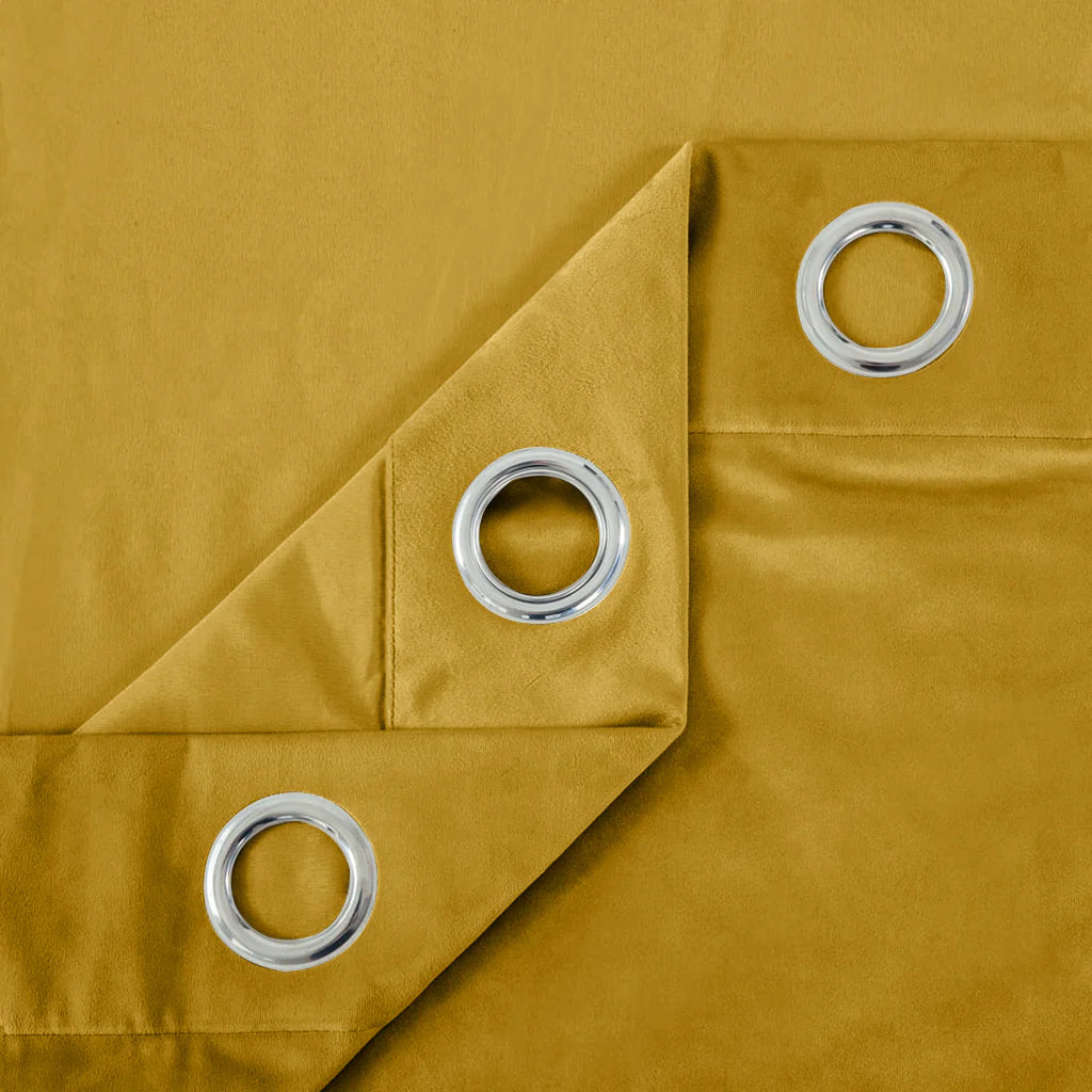 Mustard Velvet Eyelet Curtains for Bedroom & Living Room