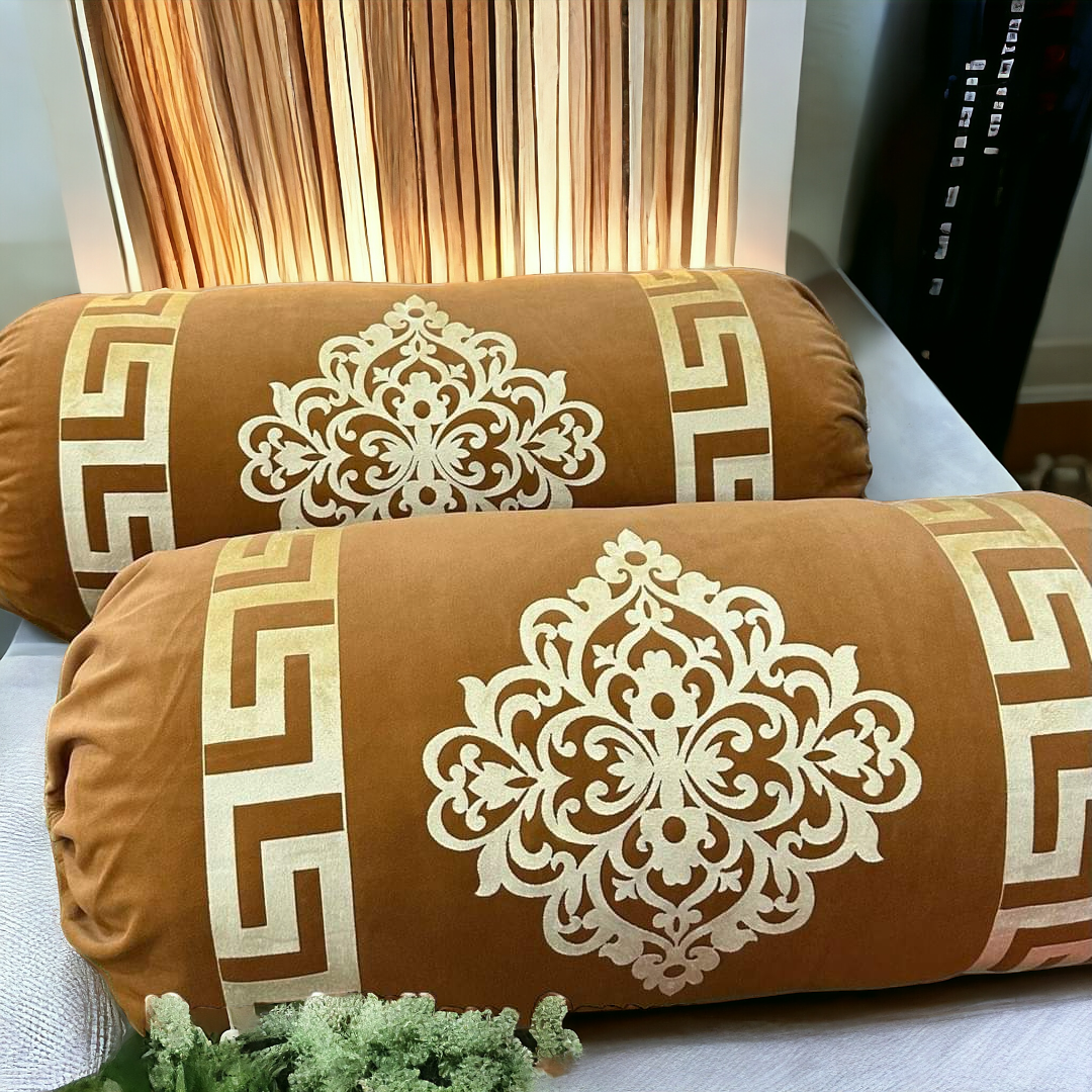 Mustard Velvet Round Pillow Bolster Cover - Pack of 2