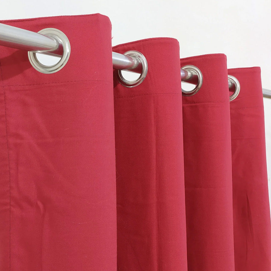 Plain Red Duck Cotton Eyelet Curtain