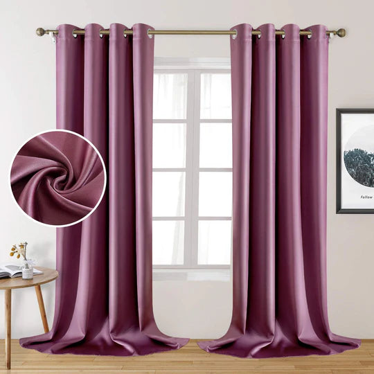 Raspberry Pink Pair Of Elegant Plain Silk Curtain