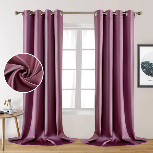 Raspberry Pink Pair Of Elegant Plain Silk Curtain