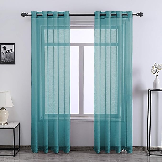 Teal Chiffon Sheer Curtains- Set of 2