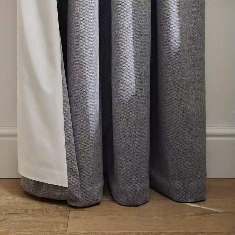 Grey Thick Plain Jute Room Darkening Blackout Lined Curtains – Set Of 2 Panels