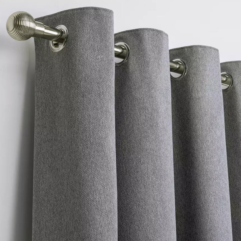 Grey Thick Plain Jute Room Darkening Blackout Lined Curtains – Set Of 2 Panels