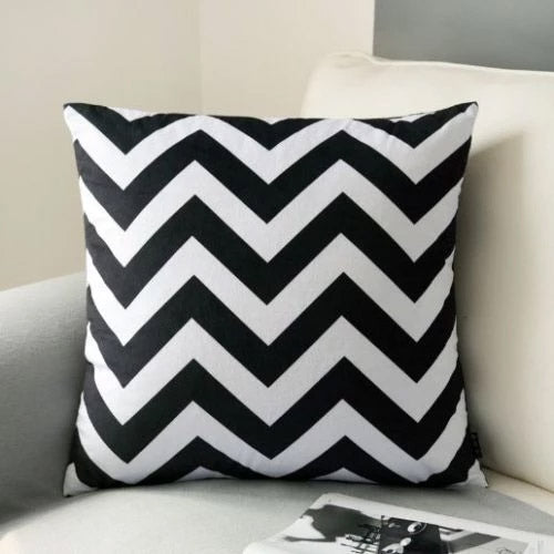 Black & White Velvet Geometric Printed Cushion Cover