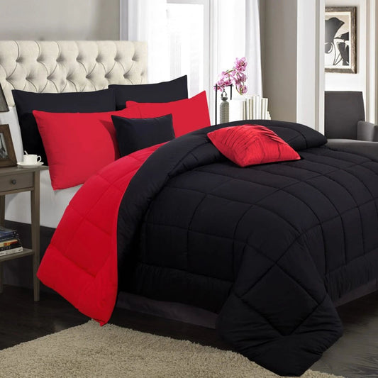 Red & Black Combo 8 PC's Comforter Set