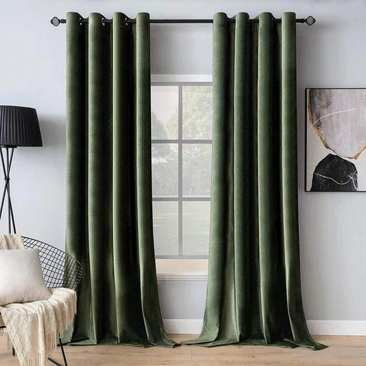 Bottle Green Pair Of Elegant Plain Silk Curtain