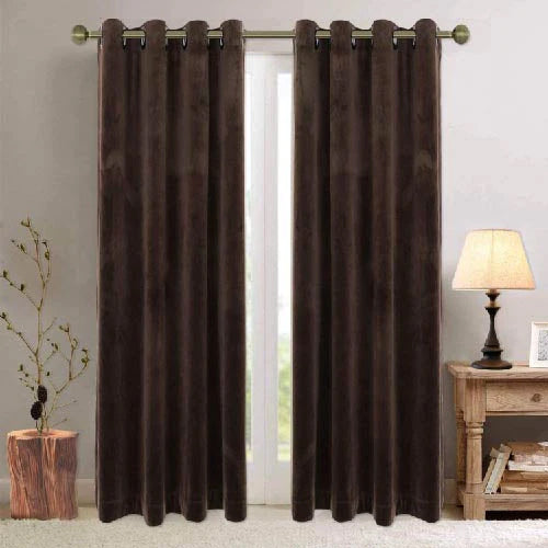 Dark Brown Velvet Curtains 2 Panels