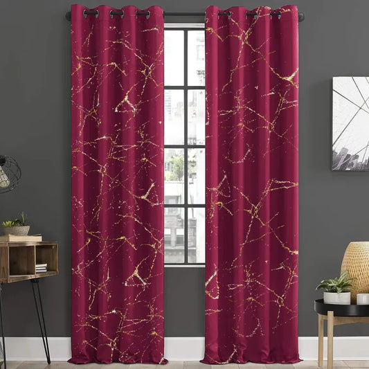 Maroon Gold Glitter Velvet Curtains - Pair