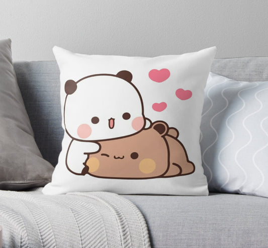 Panda And Brownie Bear Velvet Cushion Cover