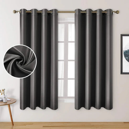 Charcoal Grey Pair Of Elegant Plain Silk Curtain