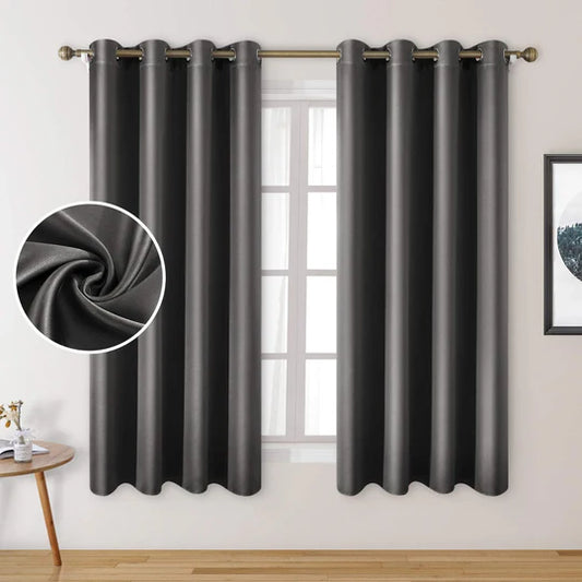 Charcoal Grey Pair Of Elegant Plain Silk Curtain