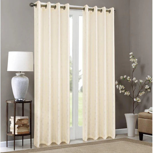 Cream Pair Of Elegant Plain Silk Curtain