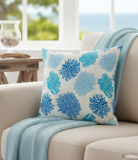 Coral Pattern Ocean-Themed Duck Cotton Cushion Cover