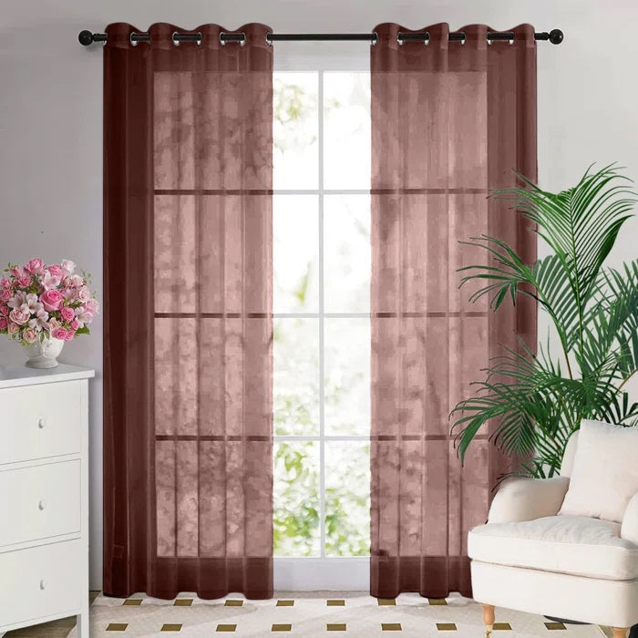 Dark Brown Eyelet Chiffon Curtain Pair