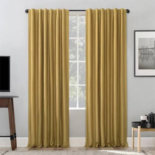 Golden Yellow Pair Of Elegant Plain Silk Curtain