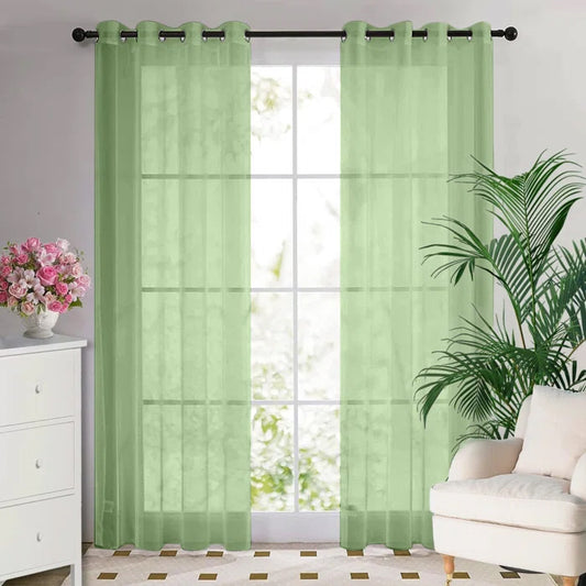 Green Eyelet Chiffon Curtain Pair