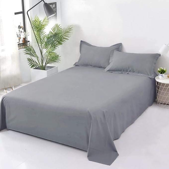 Grey Plain Cotton Bedsheet Set – Soft & Durable