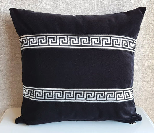 Velvet Versace Lines Black Cushion Cover