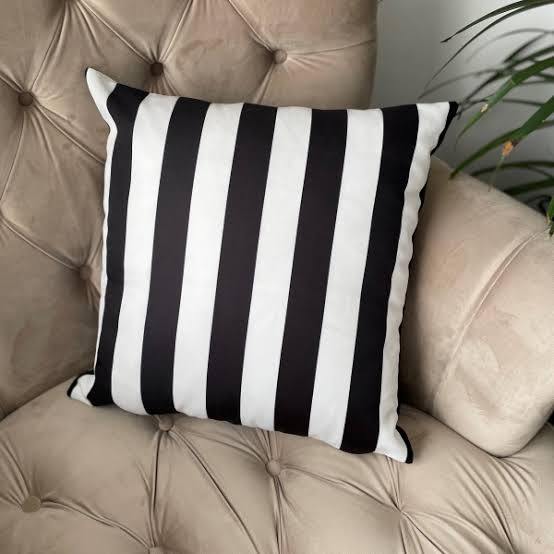 Black & White Stripe Print Velvet Cushion Throw