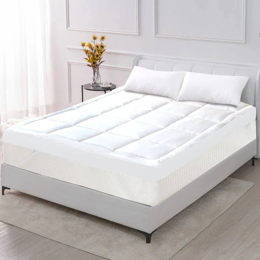 White King Size Quilted Mattress Topper With Elastic Corners