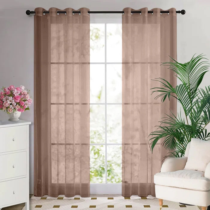 Light Brown Eyelet Chiffon Curtain Pair