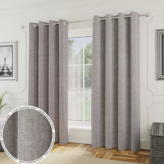 Light Grey Boucle Textured Plain Eyelet Curtains – Set Of 2