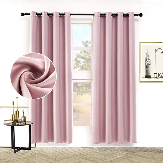 Light Pink Pair Of Elegant Plain Silk Curtain
