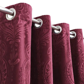 Maroon Premium Self-Embossed Velvet Curtains – Soft, Stylish & Durable