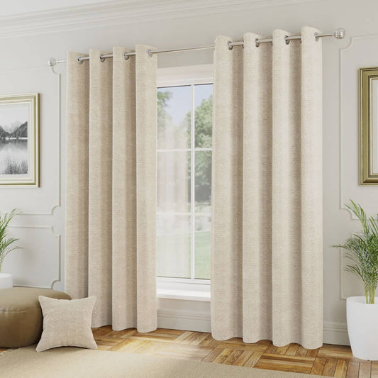 Natural Color Boucle Textured Plain Eyelet Curtains – Set Of 2