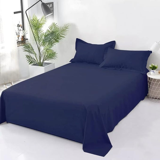 Navy Blue Plain Cotton Bedsheet Set – Soft & Durable