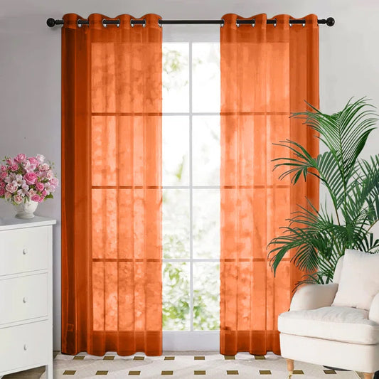 Orange Eyelet Chiffon Curtains - Pair