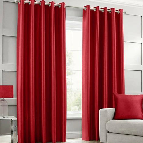 Red Pair Of Elegant Plain Silk Curtain