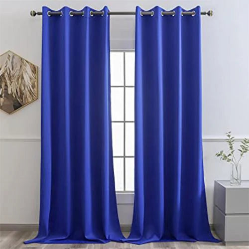 Royal Blue Pair Of Elegant Plain Silk Curtain