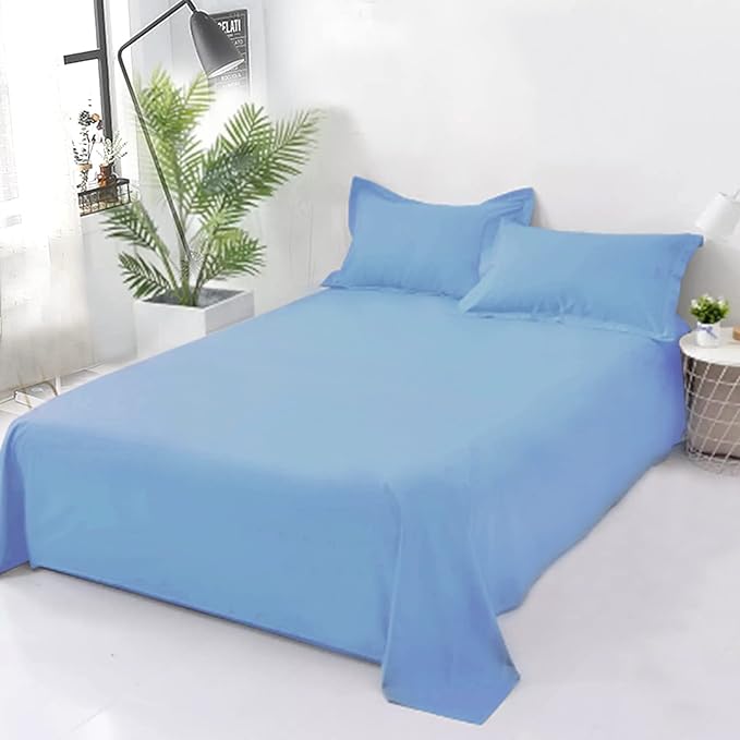 Sky Blue Plain Cotton Bedsheet Set – Soft & Durable