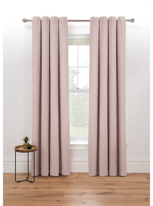 Tea Pink Boucle Textured Plain Eyelet Curtains – Set Of 2