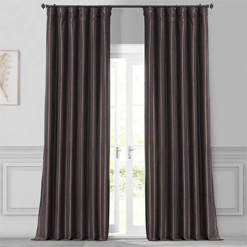 Walnut Brown Pair Of Elegant Plain Silk Curtain