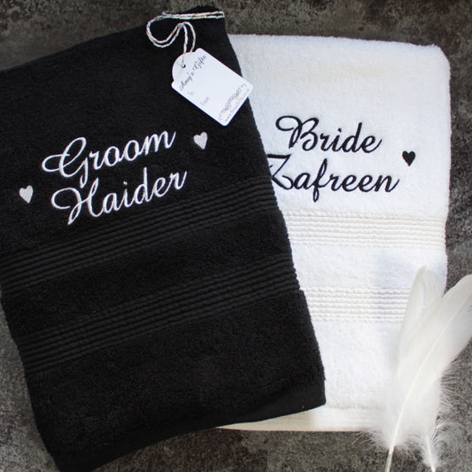 Bride Groom, King and Queen, Him Her Couple Towel Sets, Wedding Housewarming Gifts